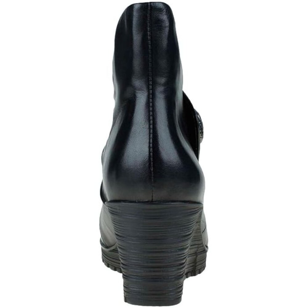 NEW Earth Women Dune Black Leather Gathered Pleated Strap Platform Wedge Bootie - Picture 3 of 6